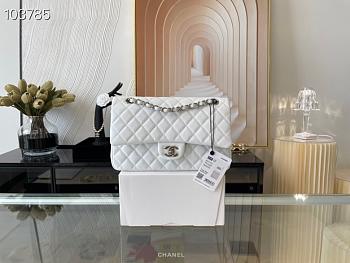 CHANEL Classic Double Flap Bag Grained Calfskin White A01112 25.5 cm
