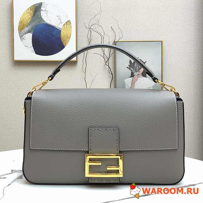 FENDI LARGE 1997 BAGUETTE Leather Grey 33 x 18 x 5.5 cm  - 1
