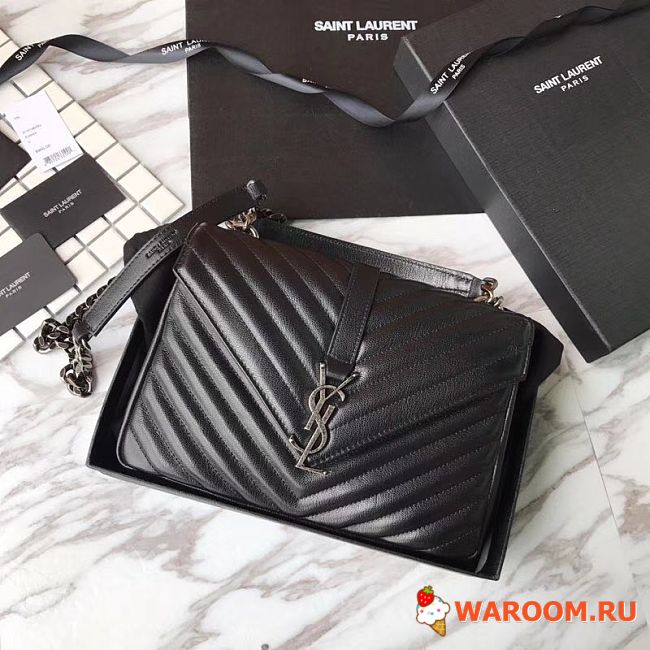 YSL MEDIUM COLLEGE IN MATELASSÉ LEATHER Silver Metal 600279 24 x 17 x 7 cm - 1