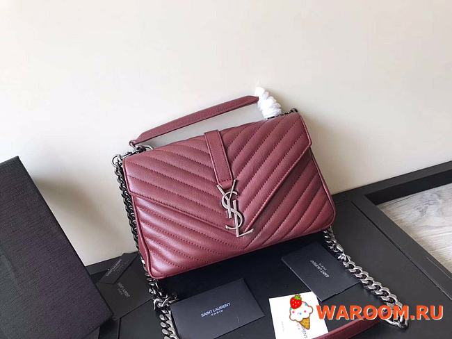 YSL MEDIUM COLLEGE IN MATELASSÉ LEATHER Silver Metal Purple 600279 24 x 17 x 7 cm - 1