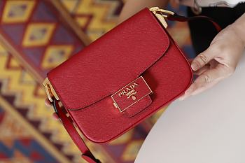 PRADA Saffiano Leather Emblème Bag Red 1BD217 20.5 x 14 x 5 cm
