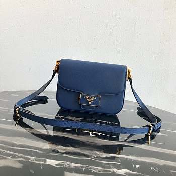 PRADA Saffiano Leather Emblème Bag Blue 1BD217 20.5 x 14 x 5 cm