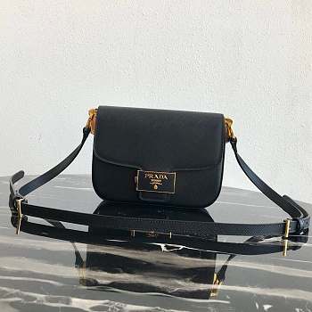 PRADA Saffiano Leather Emblème Bag Black 1BD217 20.5 x 14 x 5 cm
