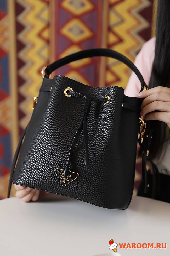 PRADA Saffiano Leather Bucket Bag Black 1BE032 22 × 22 × 14 cm - 1