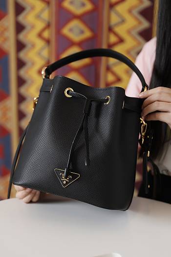 PRADA Saffiano Leather Bucket Bag Black 1BE032 22 × 22 × 14 cm