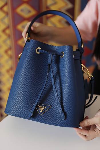PRADA Saffiano Leather Bucket Bag Blue 1BE032 22 × 22 × 14 cm