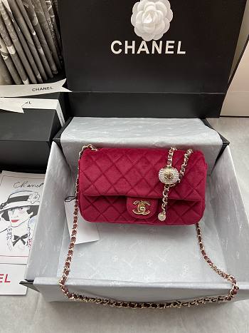 CHANEL CHARM STRAP Flap Bag Velvet Rubine AS1787 20 cm