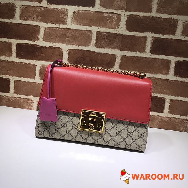 GUCCI MEDIUM Padlock GG Supreme Shoulder Bag Pink Leather Top 409486 30 x 19 x 10 cm - 1