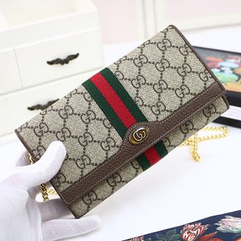 GUCCI Ophidia GG Chain Wallet Ebony GG Supreme Canvas And Beige 546592 19 x 10 x  3.5 cm