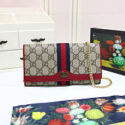 GUCCI Ophidia GG Chain Wallet Ebony GG Supreme Canvas And Red 546592 19 x 10 x  3.5 cm - 2