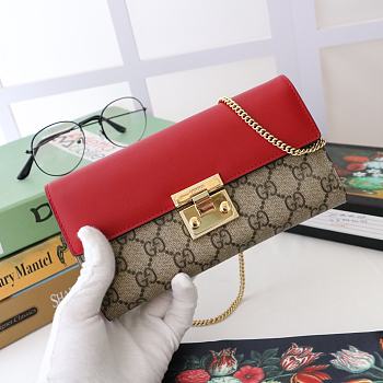 GUCCI Padlock Continental Wallet Ebony GG Supreme Canvas Red Leather Top ‎453506 19 x 10 x 3.5 cm