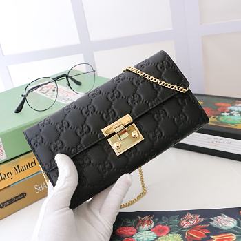 GUCCI Padlock Continental Wallet Gucci Signature Leather Black 453506 19 x 10 x 3.5 cm