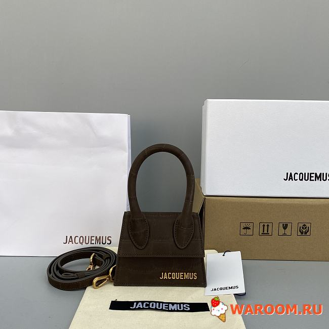 JACQUEMUS LE CHIQUITO Mini Crocodile Leather Bag Dark Brown 213BA01 12 x 8 x 5 cm - 1