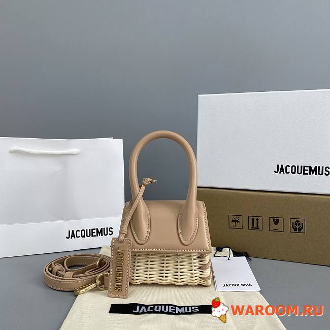 JACQUEMUS MINI Le Chiquito In Leather And Rattan Creme 211BA01 12 x 8 x 5 cm - 1