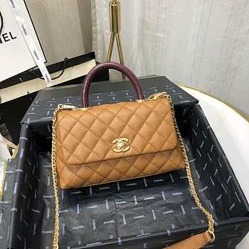 CHANEL MINI Coco Grained Calfskin with Handle Caramel A92990 23.5 x 13.75 x 9.75 cm