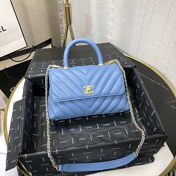 CHANEL MINI Coco Grained Calfskin V Quilting Flap Bag Blue A92990 23.5 x 13.75 x 9.75 cm