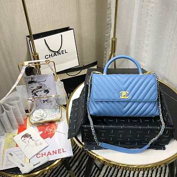 CHANEL SMALL Coco Grained Calfskin V Quilting Flap Bag Blue A92991 28.5 x 18.25 x 11.75 cm