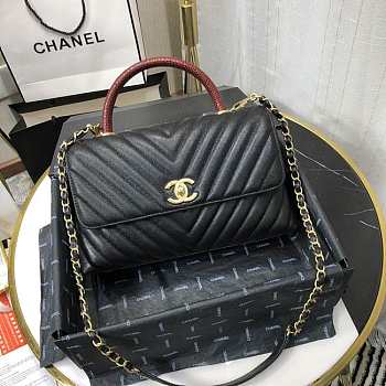 CHANEL SMALL Coco Grained Calfskin V Quilting Flap Bag Black A92991 28.5 x 18.25 x 11.75 cm