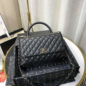 CHANEL SMALL Coco Grained Calfskin With Top Handle Flap Bag Black A92991 28.5 x 18.25 x 11.75 cm