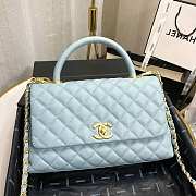 CHANEL SMALL Coco Grained Calfskin With Top Handle Flap Bag Light Blue A92991 28.5 x 18.25 x 11.75 cm - 2