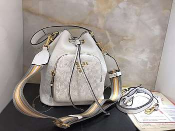 PRADA Bucket Bag With Metal Logo And Shoulder Strap White 1BE030 21 × 25 × 15 cm