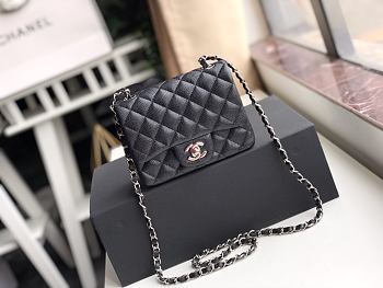 CHANEL MINI Flap Bag Caviar Silver Metal Black A35200 17cm