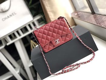 CHANEL MINI Flap Bag Caviar Silver Metal Burgundy A35200 17cm