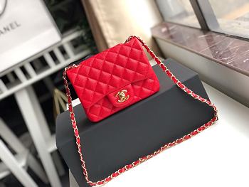 CHANEL MINI Flap Bag Grained Leather Golden Metal Red A35200 17cm