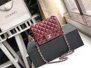 CHANEL MINI Flap Bag Lambskin Silver Metal Burgundy A35200 17cm - 1