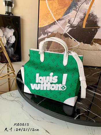 LOUIS VUITTON LITTER BAG Vintage Monogram Canvas Green Leather M80815 24 x 21 x 12 cm