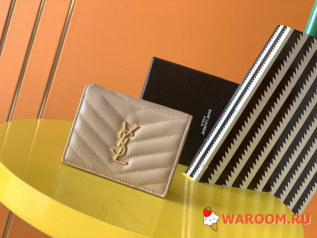 YSL MONOGRAM CARD CASE IN GRAIN DE POUDRE EMBOSSED LEATHER Beige 530841 11 x 8.5 x 3 cm - 1