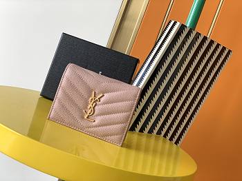 YSL MONOGRAM CARD CASE IN GRAIN DE POUDRE EMBOSSED LEATHER Nude Pink 530841 11 x 8.5 x 3 cm