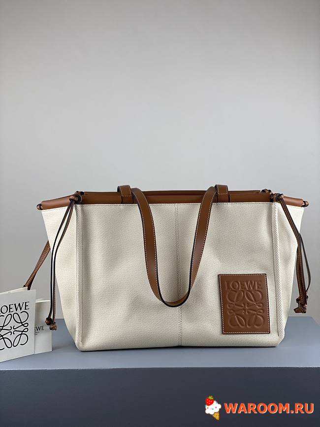 LOEWE LARGE Cushion Tote Bag Canvas And Calfskin Light Oat 330.02AB90 35 x 27 x 19 cm - 1