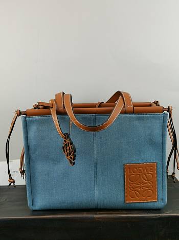 LOEWE LARGE Cushion Tote Bag Canvas And Calfskin Denim 330.02AB90 35 x 27 x 19 cm