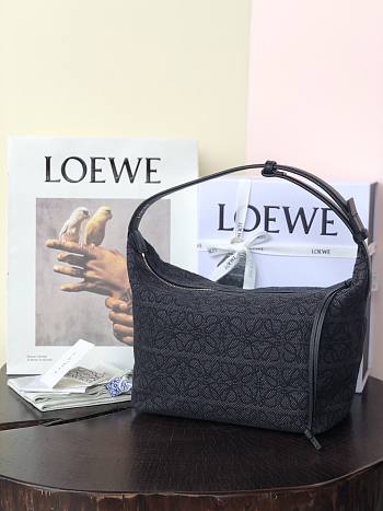 LOEWE MEDIUM Cubi Bag Anagram Jacquard And Calfskin Black A906K68X04 25 x 21 x 16.5 cm