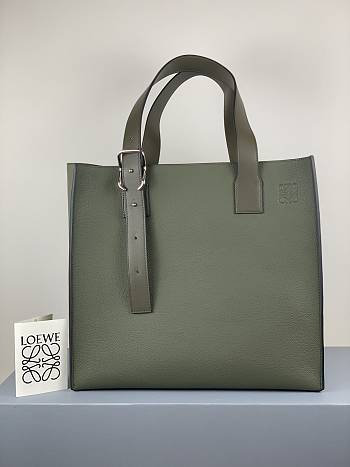 LOEWE Buckle Tote Bag Soft Grained Calfskin Avocado Green 335.28.Z62 36 x 33 x 17 cm