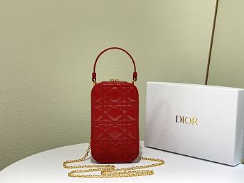 DIOR LADY DIOR PHONE HOLDER Cannage Lambskin Red S0872 18 cm