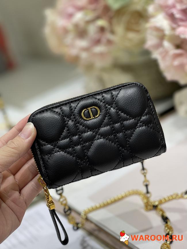 DIOR MINI CARO ZIPPED POUCH Cannage Lambskin Black S5087 12 x 8.5 cm - 1