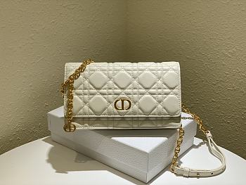 DIOR CARO BELT POUCH WITH CHAIN Supple Cannage Calfskin White S5091 20 x 11.5 x 3.5 cm