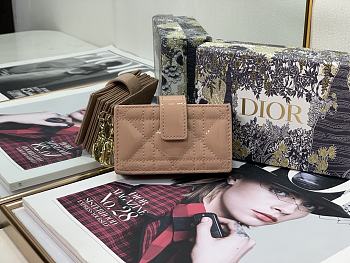 DIOR LADY DIOR 5-GUSSET CARD HOLDER Patent Cannage Calfskin Rose Des Vents S0074 10.5 cm