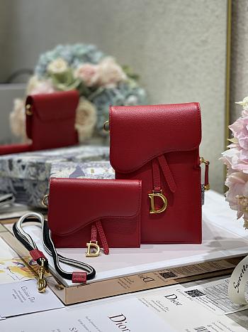 DIOR SADDLE Multifunction Pouch Leather Red 18.5 x 12 x 7.5 cm
