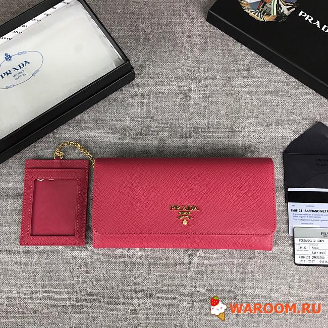 PRADA LARGE Saffiano Leather Wallet Crimson Red 1MH132 18.7 x 9.5cm - 1