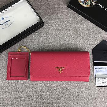 PRADA LARGE Saffiano Leather Wallet Crimson Red 1MH132 18.7 x 9.5cm