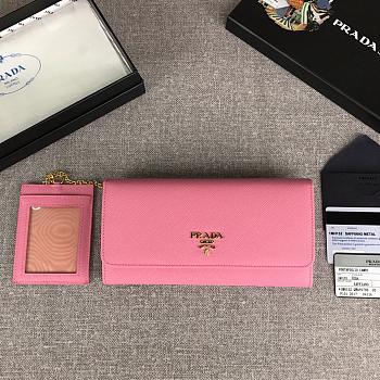 PRADA LARGE Saffiano Leather Wallet Pink 1MH132 18.7 x 9.5 cm