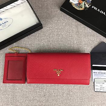 PRADA LARGE Saffiano Leather Wallet Red 1MH132 18.7 x 9.5 cm