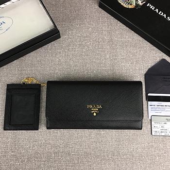 PRADA LARGE Saffiano Leather Wallet Black 1MH132 18.7 x 9.5 cm