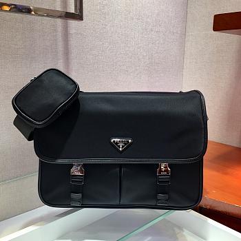 PRADA Re-Nylon and Saffiano Leather Shoulder Bag Black 2VD768 32 x 24 x 12 cm