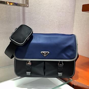 PRADA Re-Nylon and Saffiano Leather Shoulder Bag Blue 2VD768 32 x 24 x 12 cm
