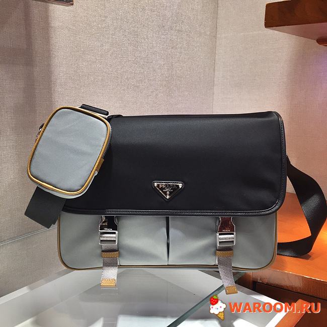 PRADA Re-Nylon and Saffiano Leather Shoulder Bag Gray 2VD768 32 x 24 x 12 cm - 1