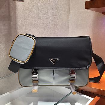 PRADA Re-Nylon and Saffiano Leather Shoulder Bag Gray 2VD768 32 x 24 x 12 cm